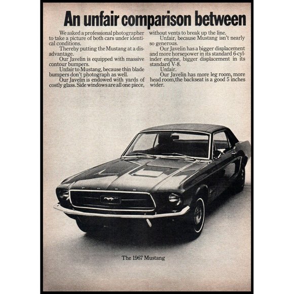 1968 AMC American Motors Javelin vs Ford Mustang Hardtop 2 Page Vintage Print Ad - Picture 2 of 3